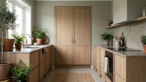 scandinavian japanese style kitchen with breakfast cupboard