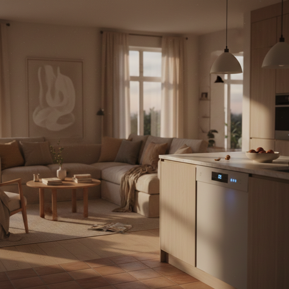 eveninig dish washer open kitchen